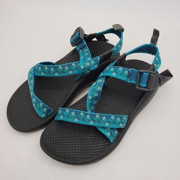 Chaco Sandals Shoes Blue Green Flower Girls Size 4 or Women's 5.5 to 6 - Picture 2 of 16